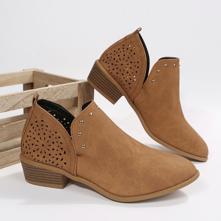OrthoCare Retro Ankle Boots With Low Heels And Studs - Unique Elegance