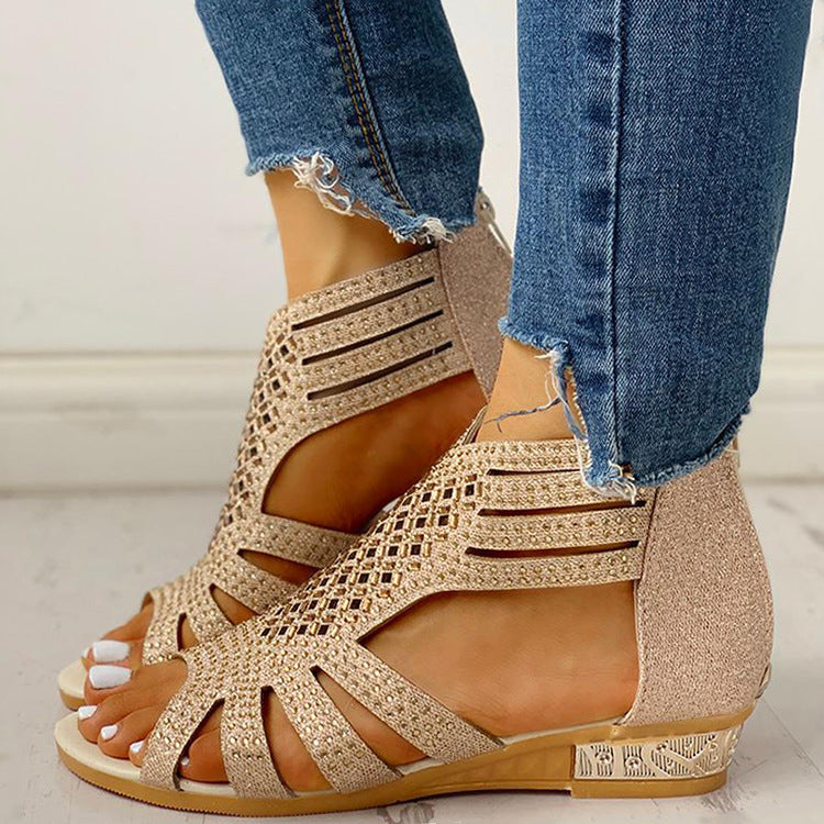 Qahira | Orthopedic Sparkle Weave Open-Toe Wedge Sandals