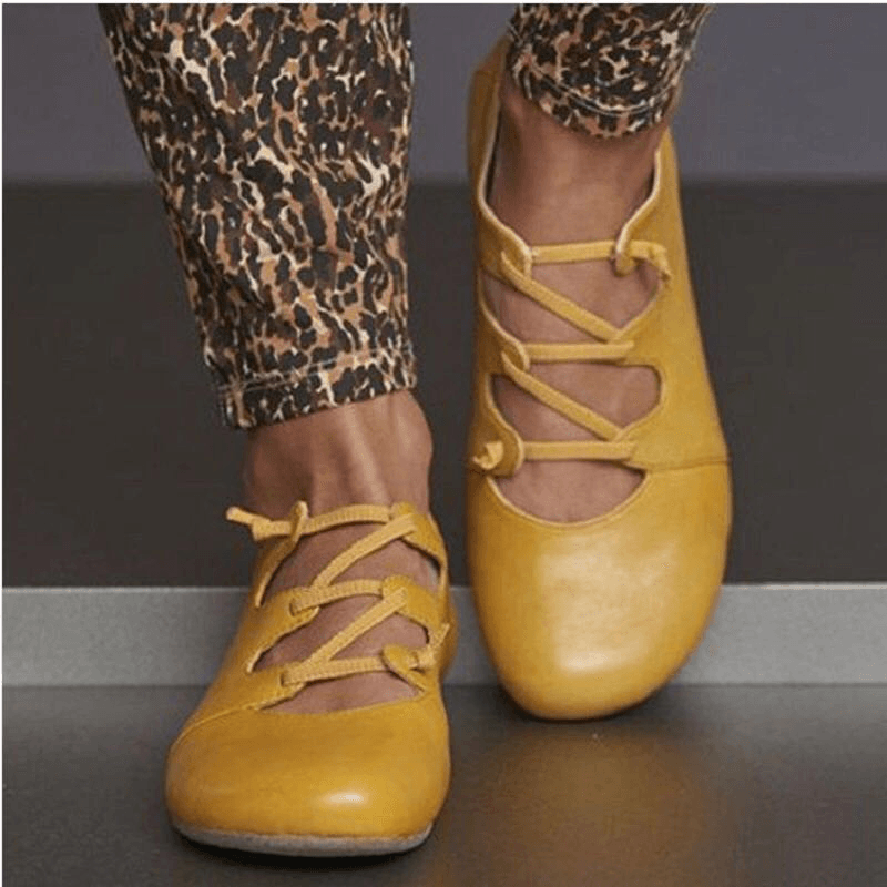 Blossom | Orthopedic Cross-Strap Leather Flats – Colorful Everyday Comfort