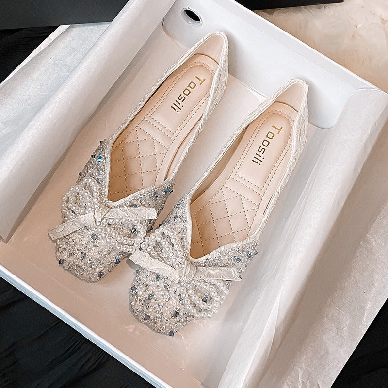 OrthoCare Square Toe Flats - Rhinestone Pearl Detail