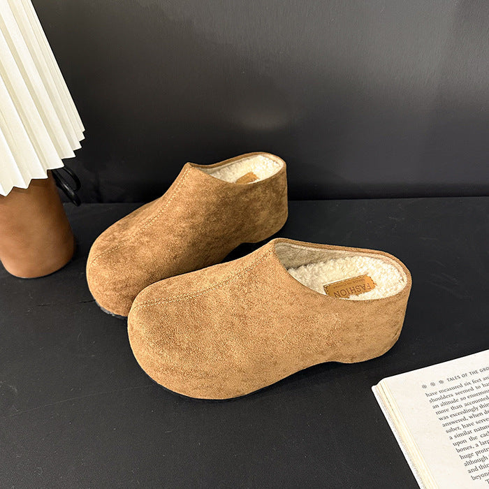 OrthoCare Trendy Chunky-Heeled Slippers With Faux Fur Lining