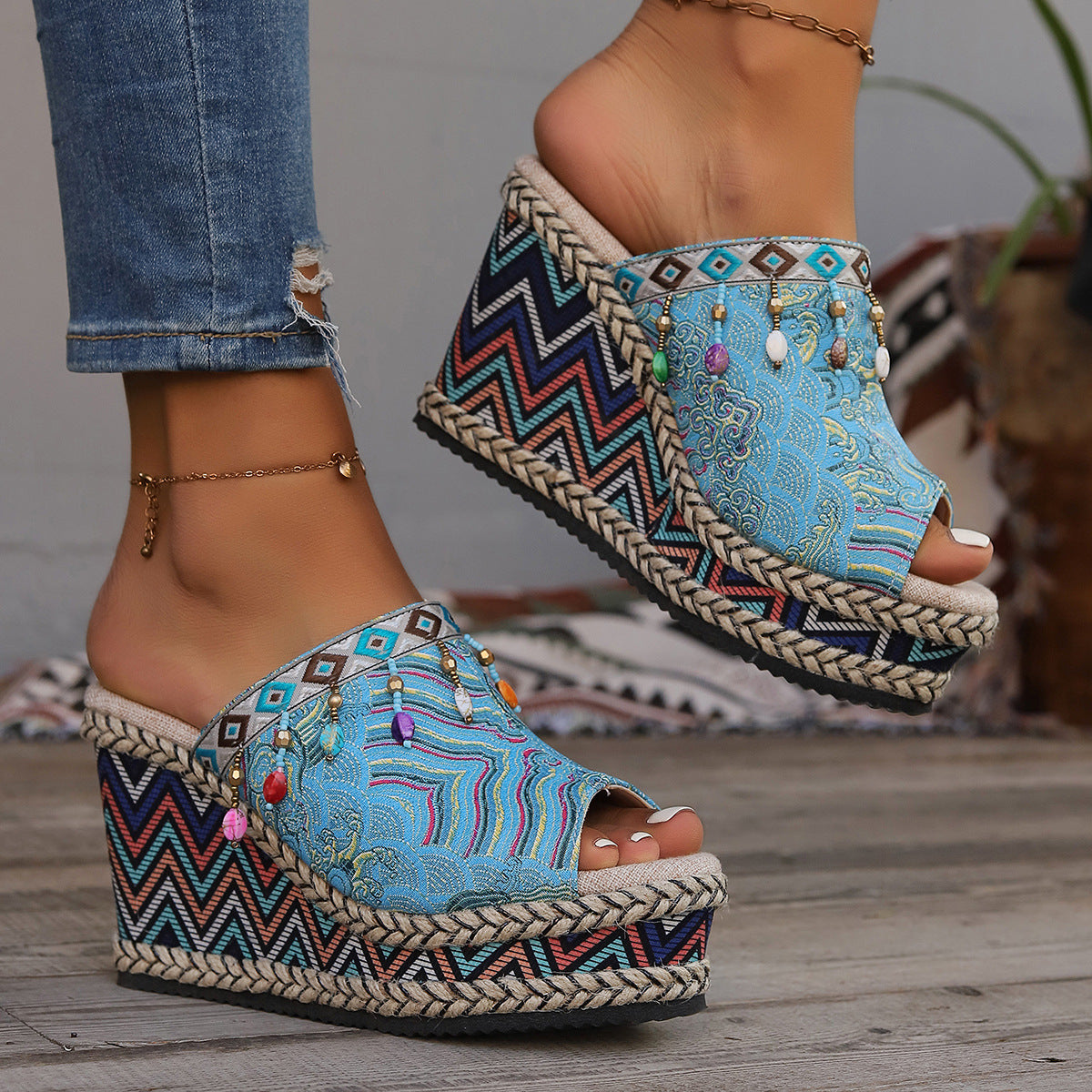 Greta | Orthopedic Boho Patterned Wedge Sandals