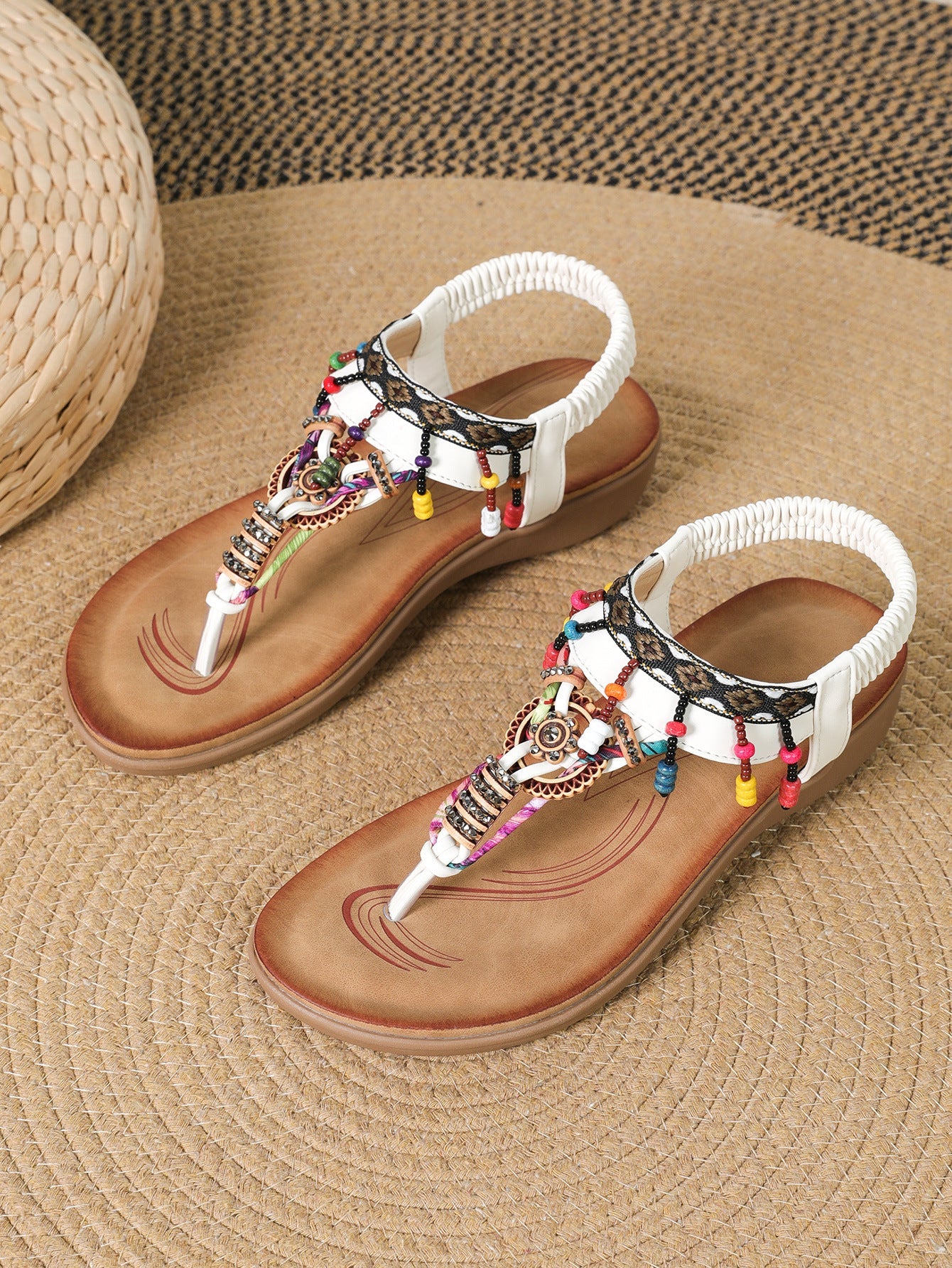 OrthoCare Bohemian Beaded T-Strap Flat Sandals