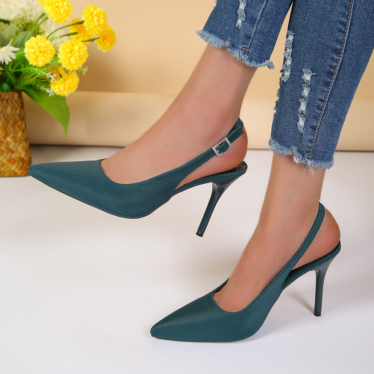 Andrea | Orthopedic Sleek Slingback Stiletto Heels with Pointed Toe