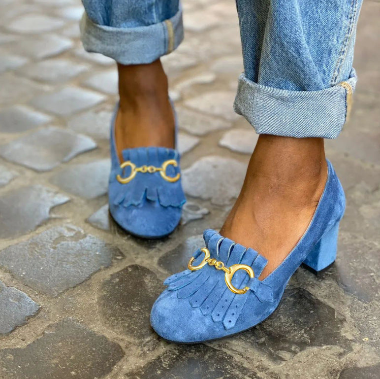 OrthoCare Suede Block Heel Shoes - Round Toe Comfort