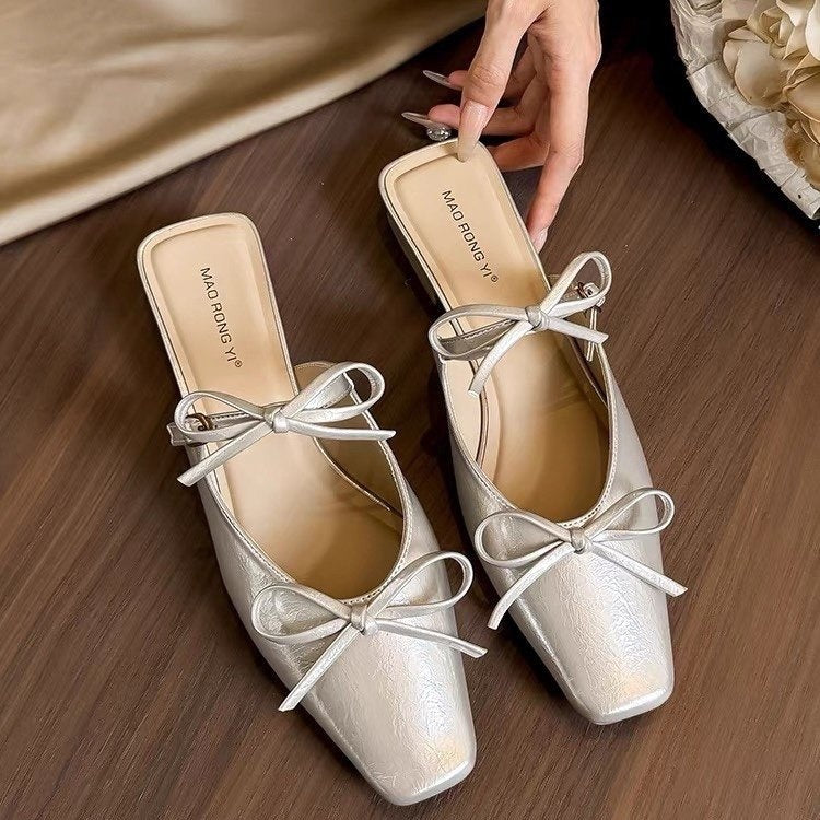 OrthoCare Elegant Bow Mules – Lightweight Slip-On Low Heel Comfort Shoes