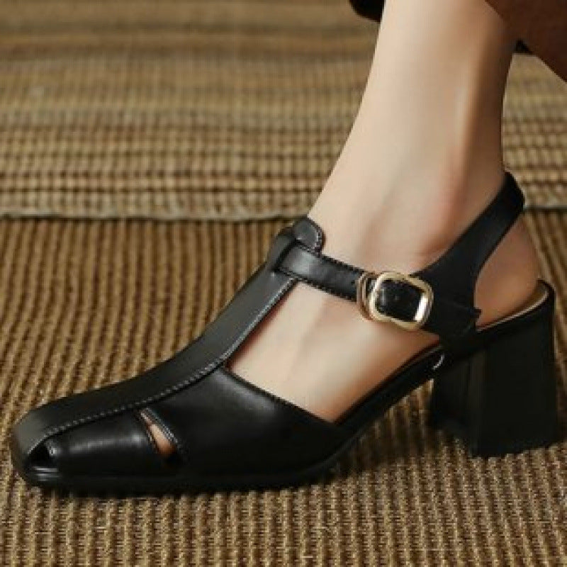 OrthoCare Retro Chunky Heel Closed Toe Sandals