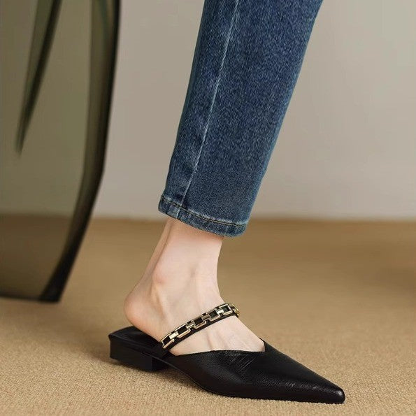 OrthoCare Flat Sandals With Low Heels And Chains - Unique Elegance