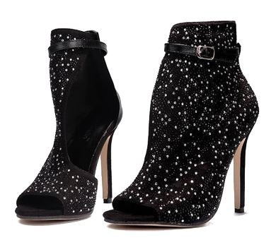 Mina | Orthopedic Fishnet Rhinestone Ankle Heels