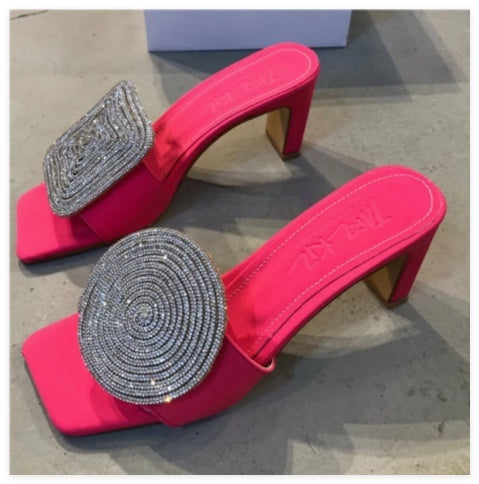 Cecilia | Orthopedic Block Heel Slide Sandals – Woven Square-Toe Comfort
