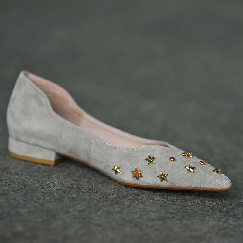OrthoCare Women’s Suede Star Embellished Flats – Elegant Low Heel Comfort Shoes