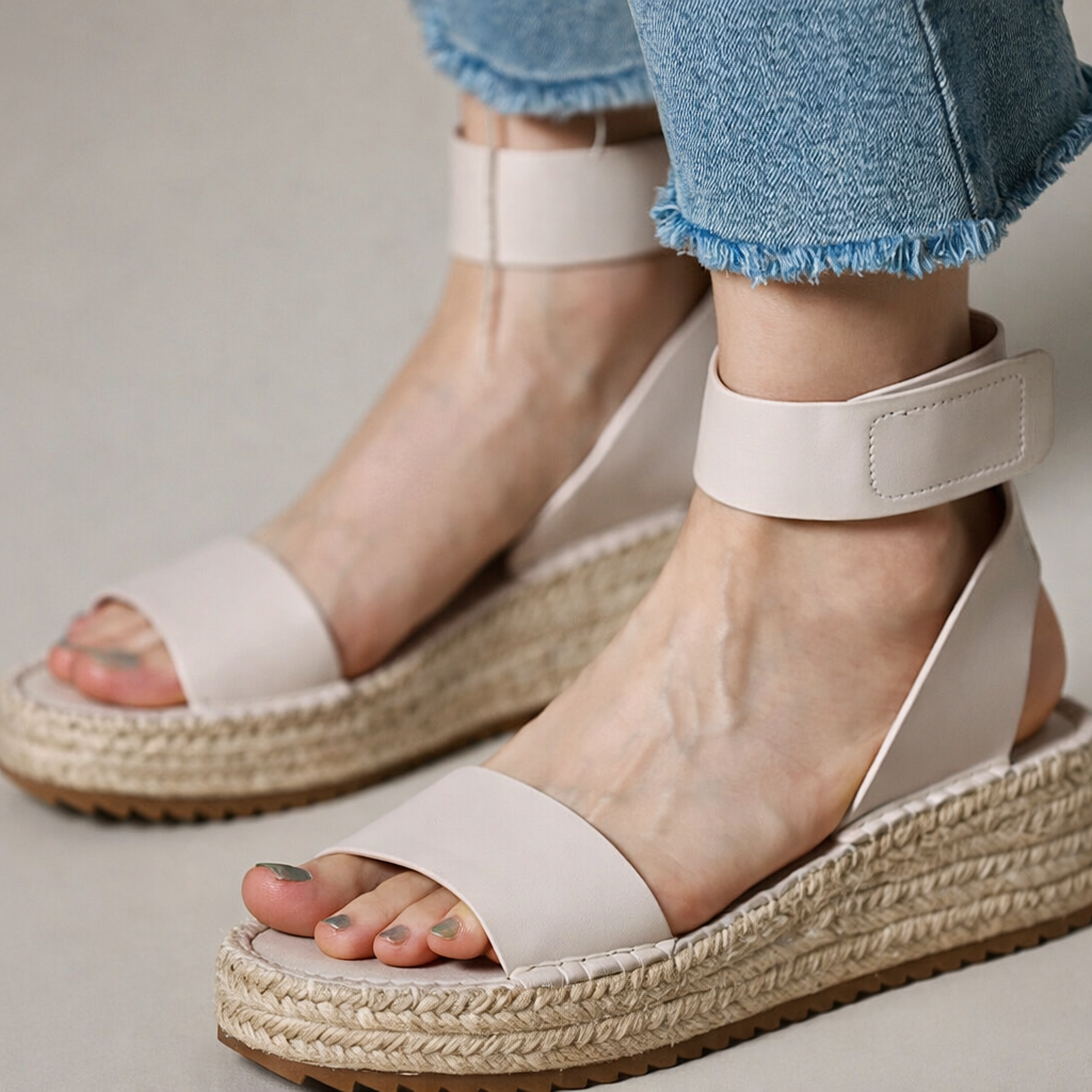 OrthoCare Vintage Flat Sandals In Braided Leather With A Wedge Heel