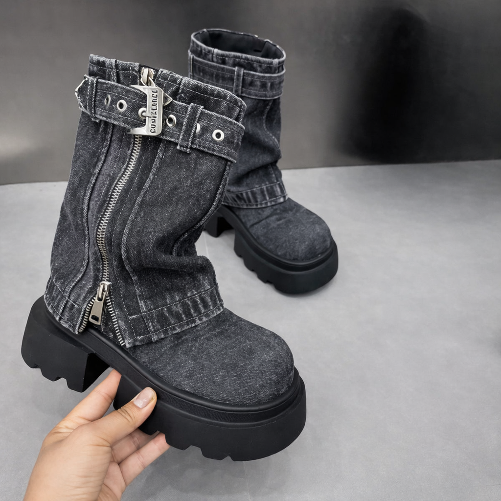 Lara | Orthopedic Denim Combat Boots