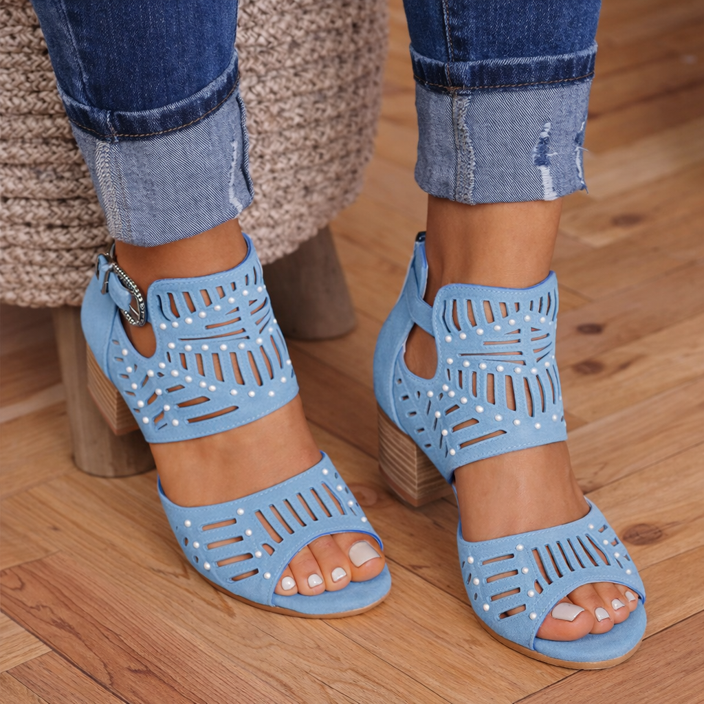 Harlow | Women’s Orthopedic Studded Cutout Block Heel Sandals