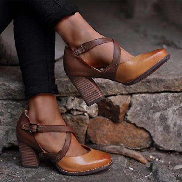 Faith | Women’s Vintage Cross-Strap Orthopedic Chunky Heels