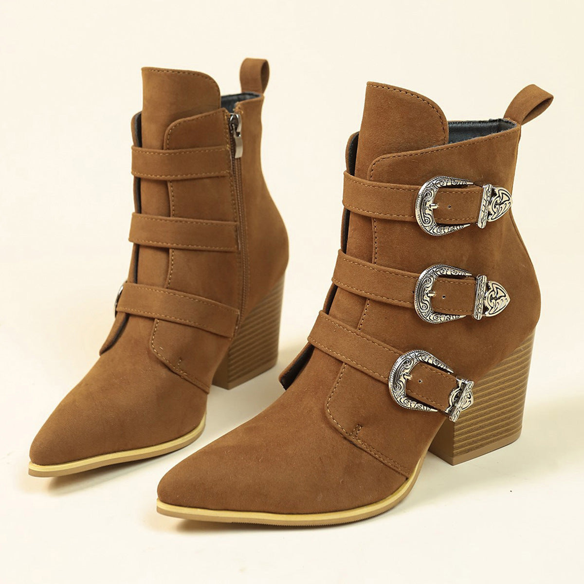 OrthoCare Retro Buckle Boots - Chunky Heel Comfort