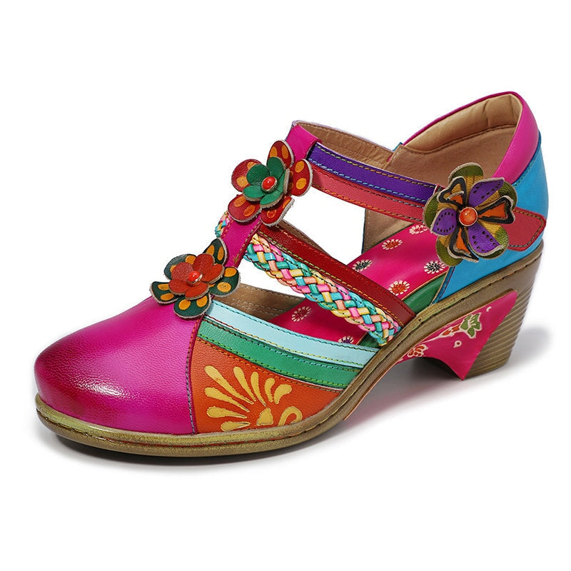 Sadie | Women’s Vintage Floral Orthopedic Mary Jane Heels with Colorful Pattern