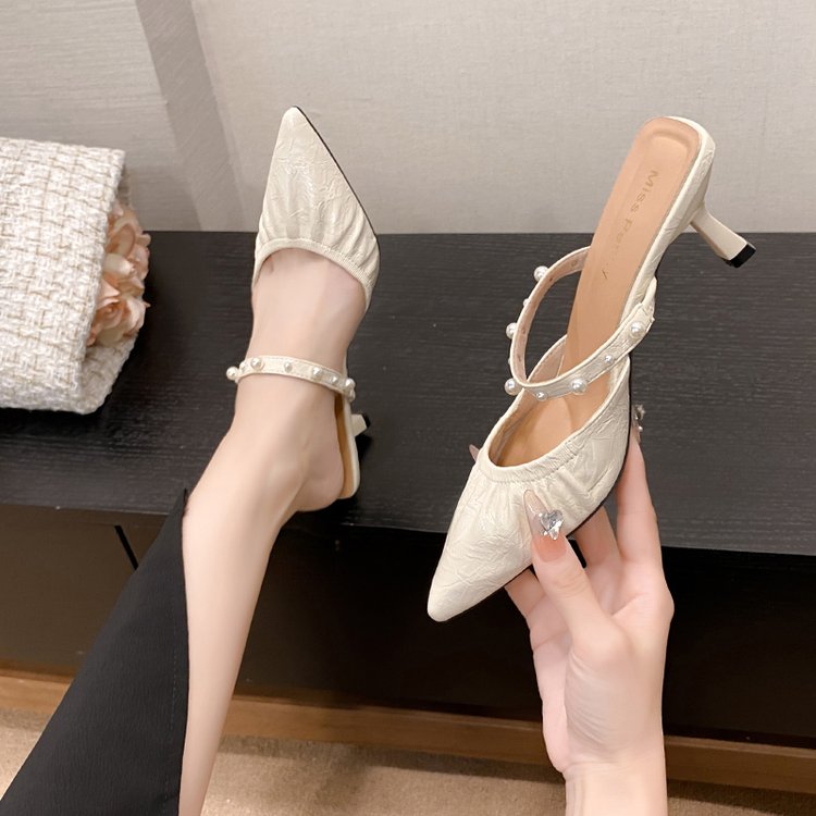 OrthoCare | Pearl Strap Pointed Toe Kitten Heel Sandals