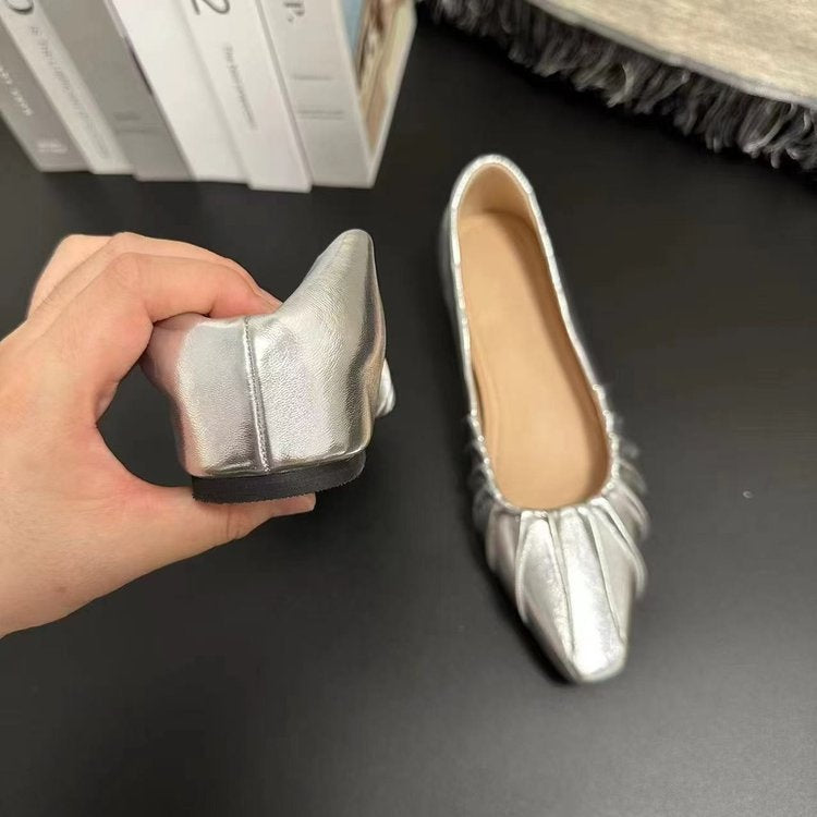 OrthoCare Women’s Metallic Pleated Flats – Elegant Pointed Toe Comfort Shoes