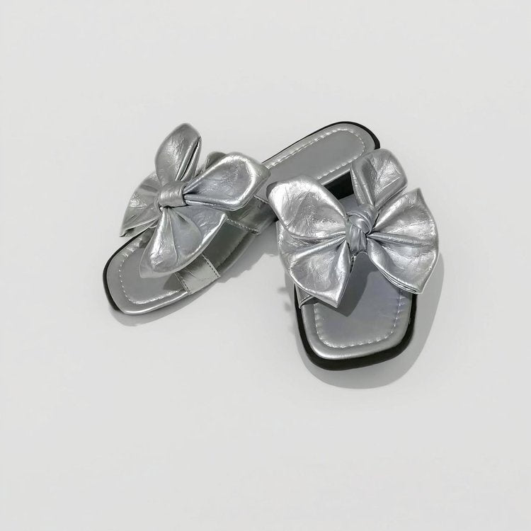 Alyth | Women’s Orthopedic Metallic Bow Flat Slide Sandals
