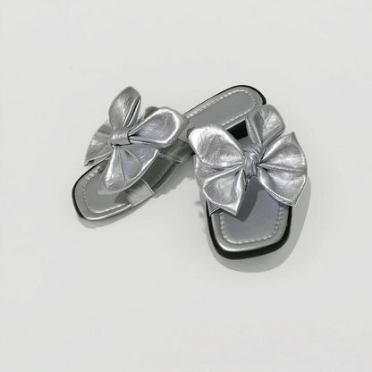 Alyth | Women’s Orthopedic Metallic Bow Flat Slide Sandals