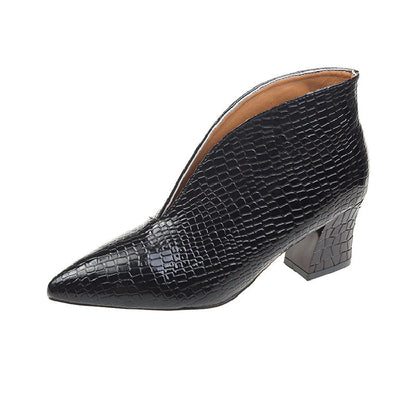 Mirevina | Women’s Orthopedic Croc-Embossed Pointed Toe Block Heel Pumps
