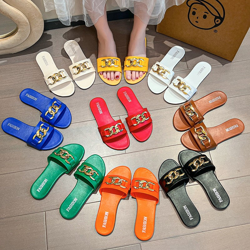 OrthoCare | Chain Detail Flat Slide Sandals