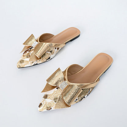 OrthoCare | Metallic Bow Pointed Toe Mule Flats