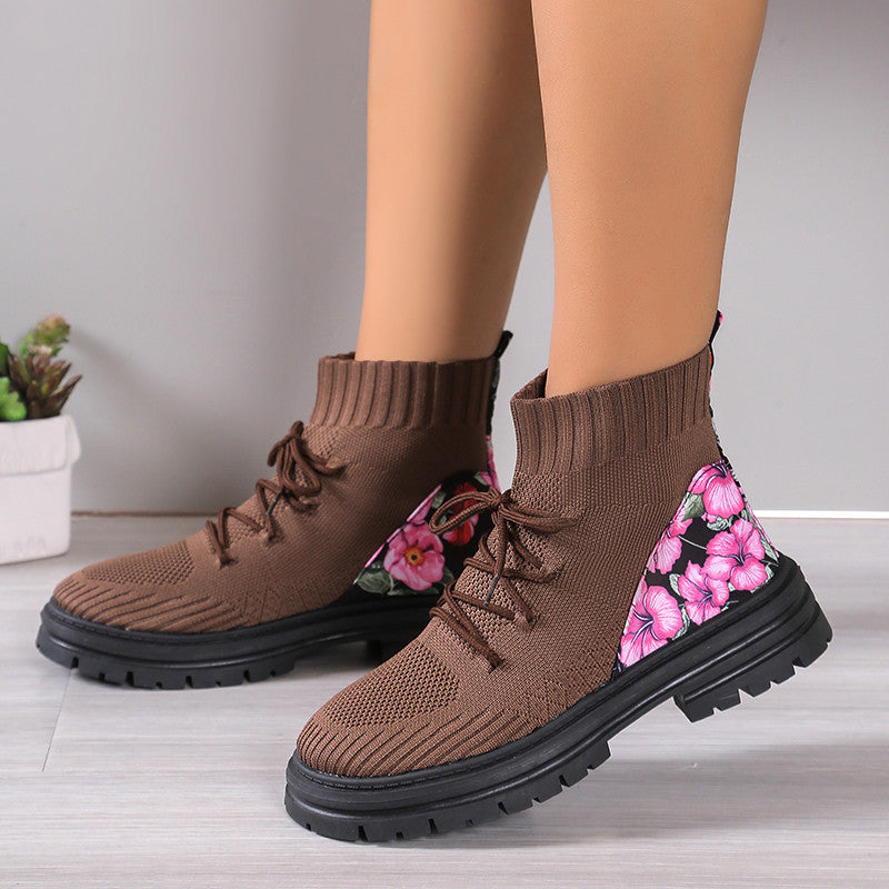 Malone | Floral Knit Orthopedic Lace-Up Boots
