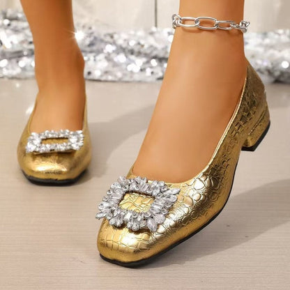 Endellion | Women’s Orthopedic Rhinestone Buckle Ballet Flats