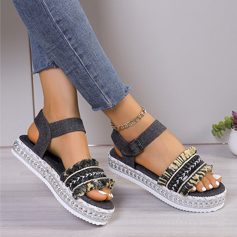 OrthoCare Denim Sandals With Fringe, Ethnic And Unique Style For Summer