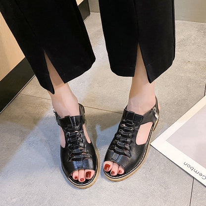 Haisley | Orthopedic Cut-Out Leather Sandals with Low Block Heel