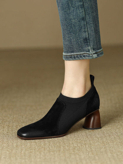 OrthoCare Square High Leather Heels With A Unique Patchwork Design