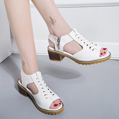 Haisley | Orthopedic Cut-Out Leather Sandals with Low Block Heel