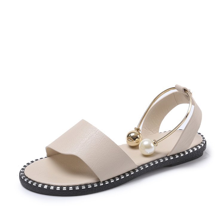 Wynella | Women’s Orthopedic Pearl Ankle Strap Flat Sandals