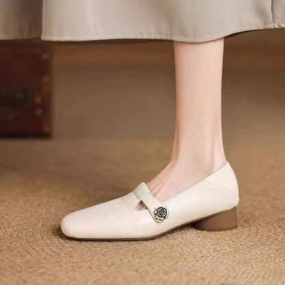 OrthoCare Leather Square Toe Shallow Shoes - Women