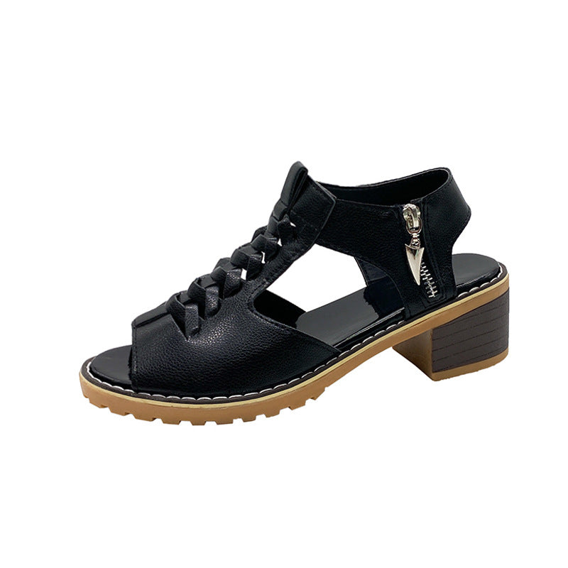 Haisley | Orthopedic Cut-Out Leather Sandals with Low Block Heel