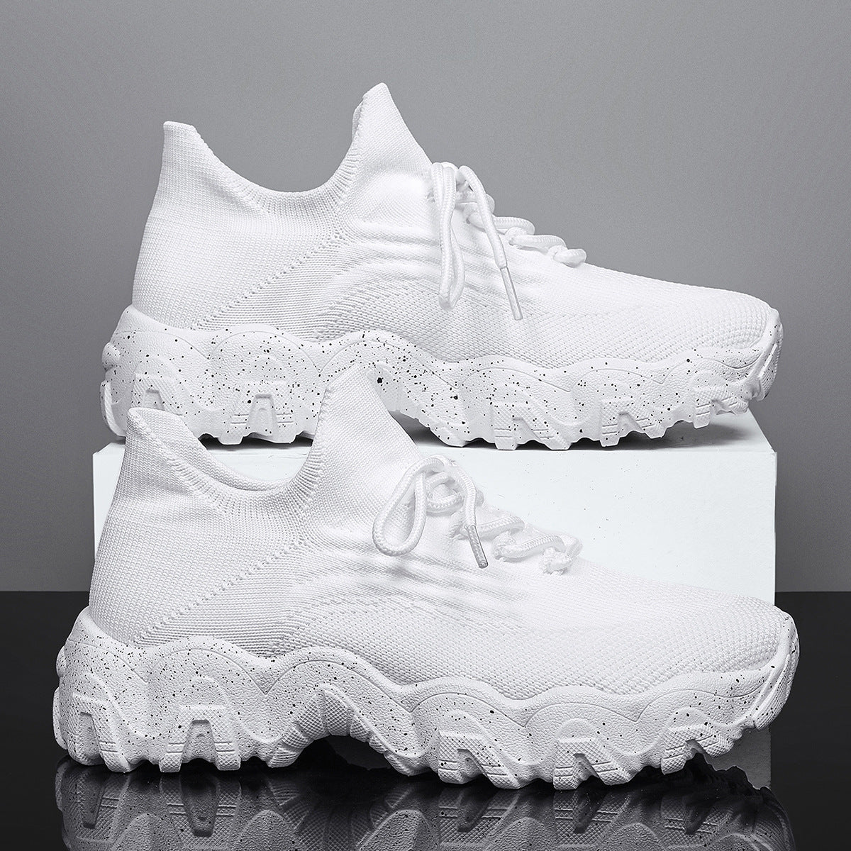Orthopedic Chunky Sneakers – Breathable Knit Lace-Up Comfort Walking Shoes