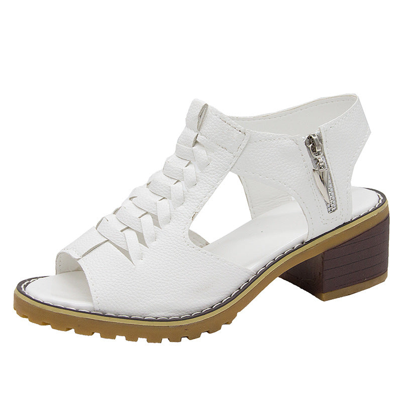 Haisley | Orthopedic Cut-Out Leather Sandals with Low Block Heel