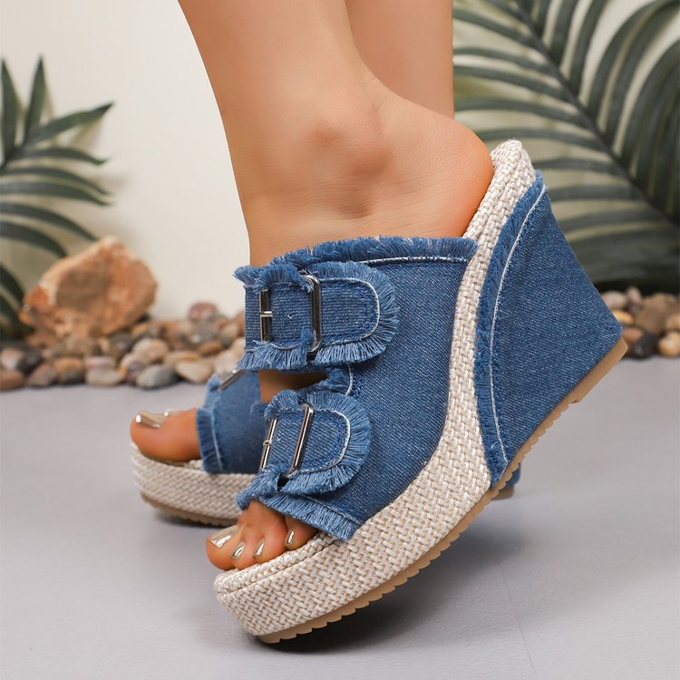 OrthoCare | Denim Strap Wedge Platform Sandals