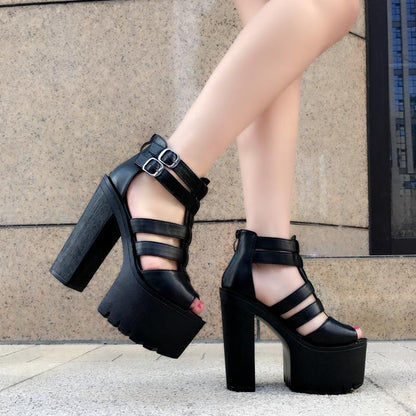 Laura | Orthopedic Chunky Platform Strappy Heels with Adjustable Buckle