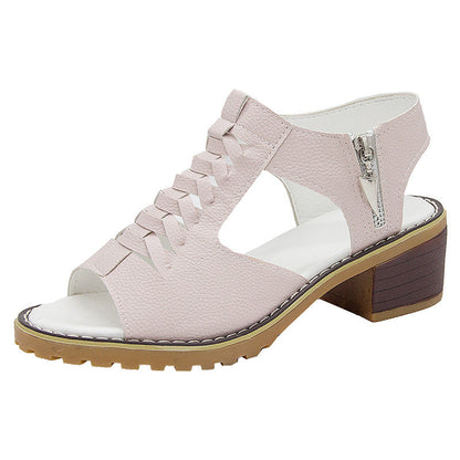 Haisley | Orthopedic Cut-Out Leather Sandals with Low Block Heel