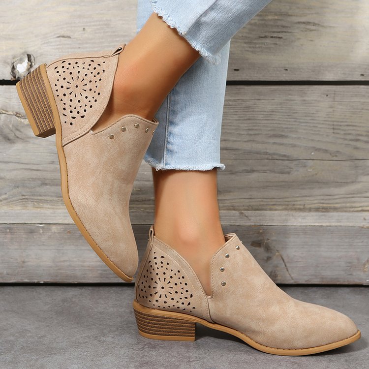 OrthoCare Retro Ankle Boots With Low Heels And Studs - Unique Elegance