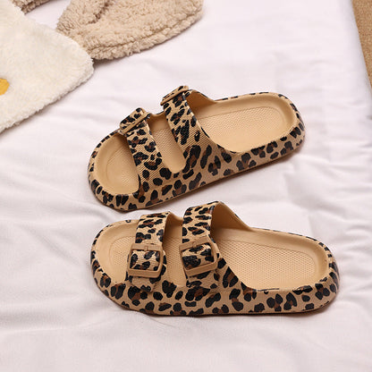 OrthoCare Leopard Print Double Strap Slide Sandals
