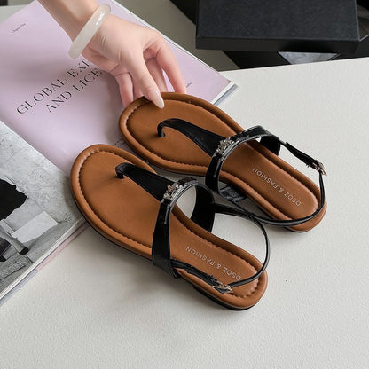 Tivielle | Women’s Orthopedic Rhinestone Toe Ring Flat Sandals