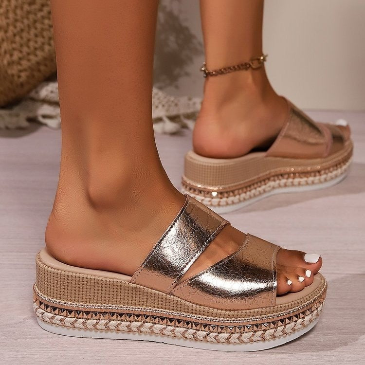 Hannelore | Women’s Orthopedic Metallic Espadrille Platform Sandals