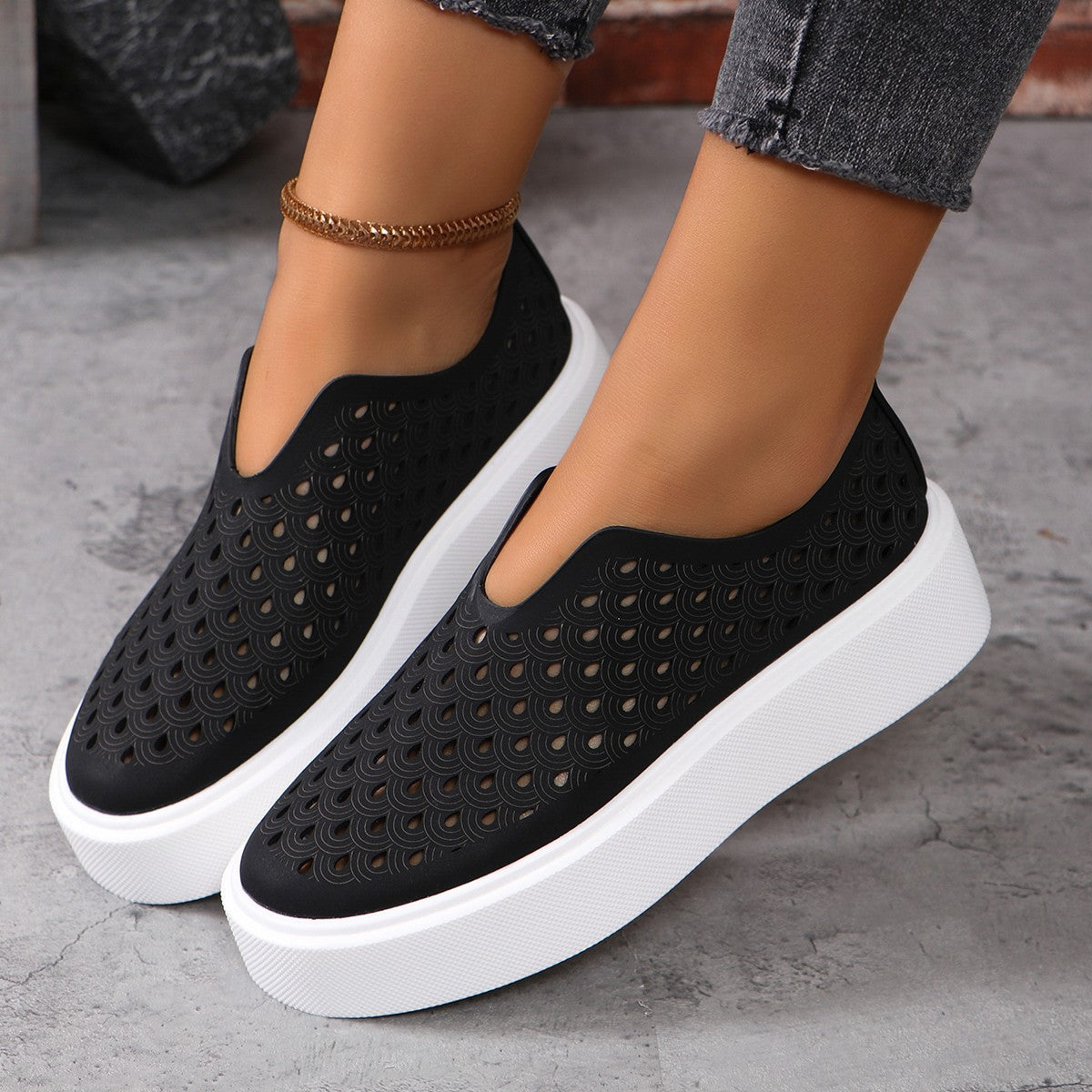 OrthoCare Women’s Perforated Slip-On Sneakers – Breathable Platform Comfort Shoes