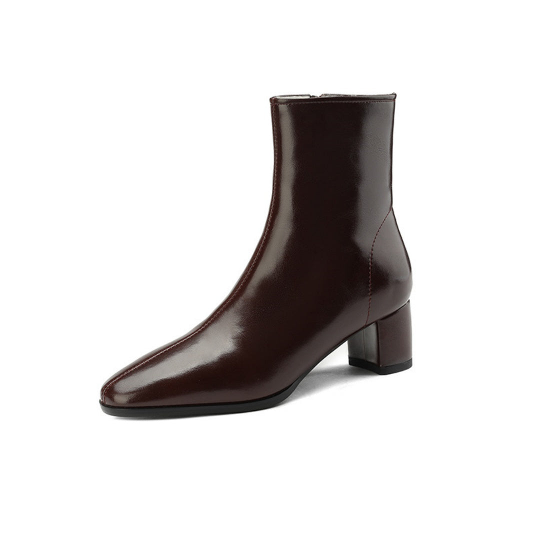 Celeste | Orthopedic Fur-Lined Side-Zip Leather Block Heel Boots