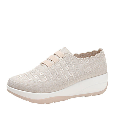 OrthoCare Women’s Wedge Slip-On Sneakers – Lace Detail Comfort Walking Shoes