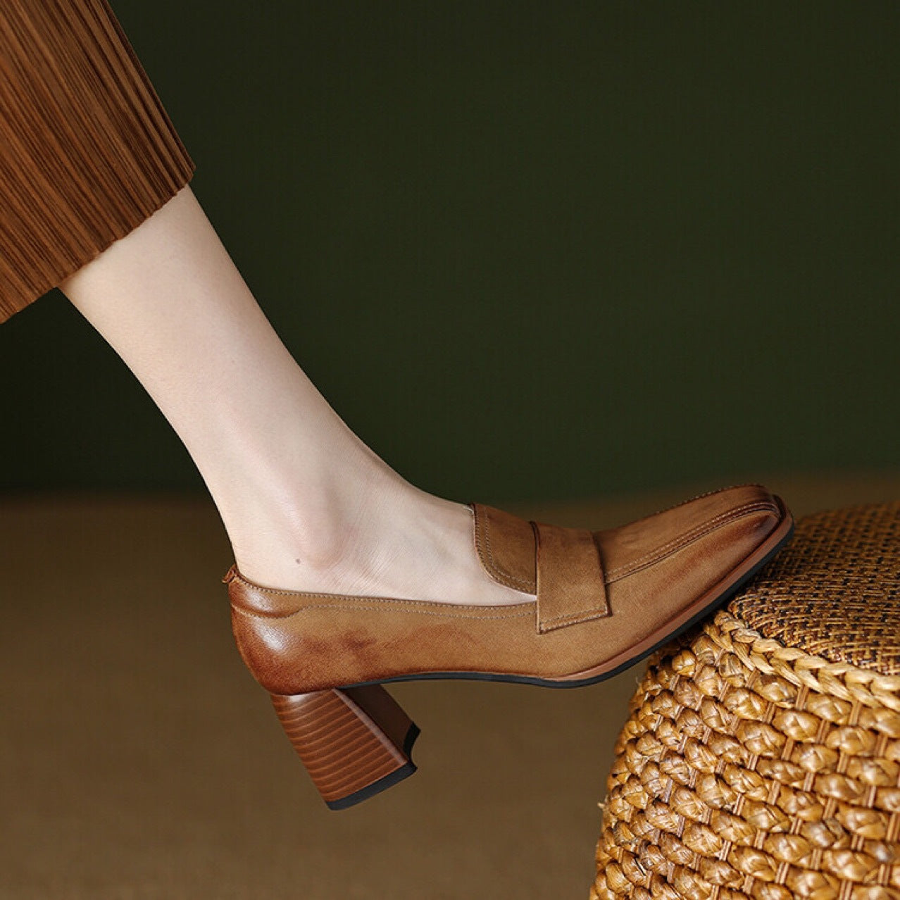 OrthoCare Low-Cut Shoes With Thick, Square Heels - Unique Elegance